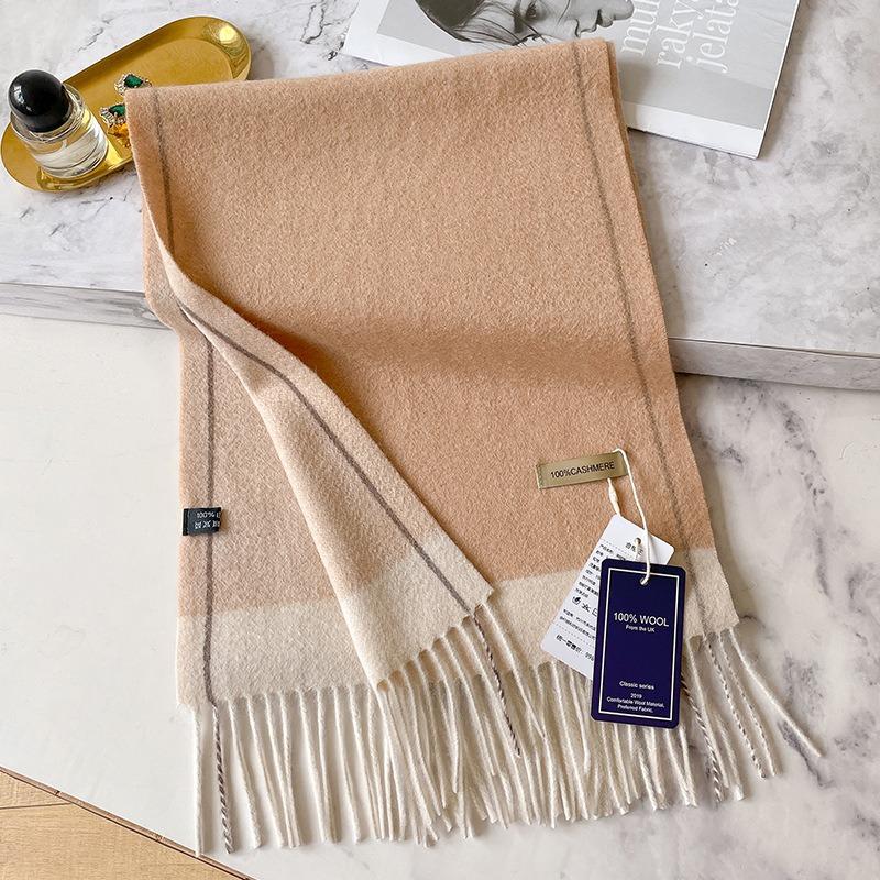 100 Pure Cashmere Scarf Women's Winter High-end Sense Versatile Contrasting Colors Double-sided Warm Couple Narrow Scarf