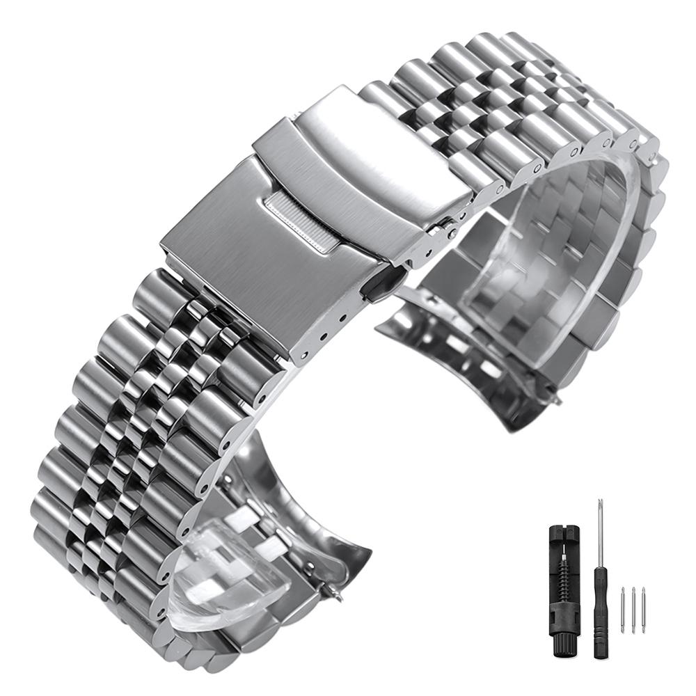 Прочный ремешок для часов из нержавеющей стали для Seiko 5 SKX009/007 для Oyster для Jubilee Изогнутый конец Часы 18 мм 20 мм 22 мм Мужской спортивный ремешок