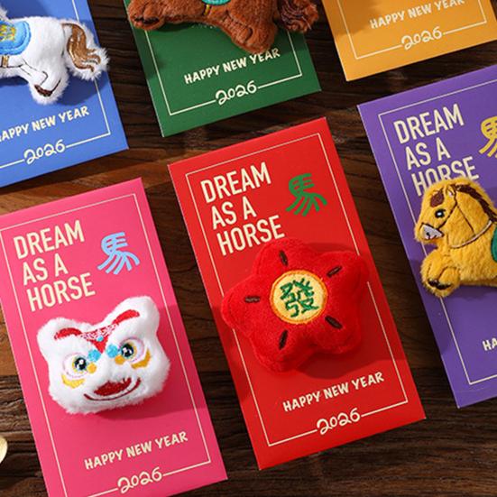 6 шт. Красные конверты 3D вышивка плюшевая подвеска дизайн зодиака лошади матовый картон красный конверт