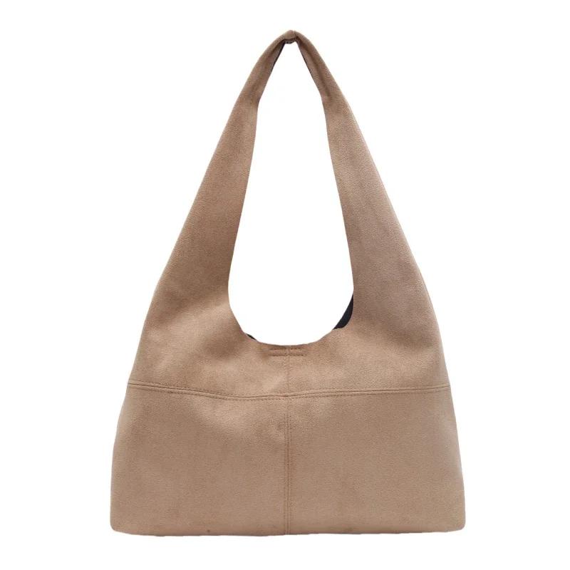 Большая вместительная сумка через плечо из замши для женщин, универсальные сумки через плечо, высокое качество, базовый стиль, повседневный