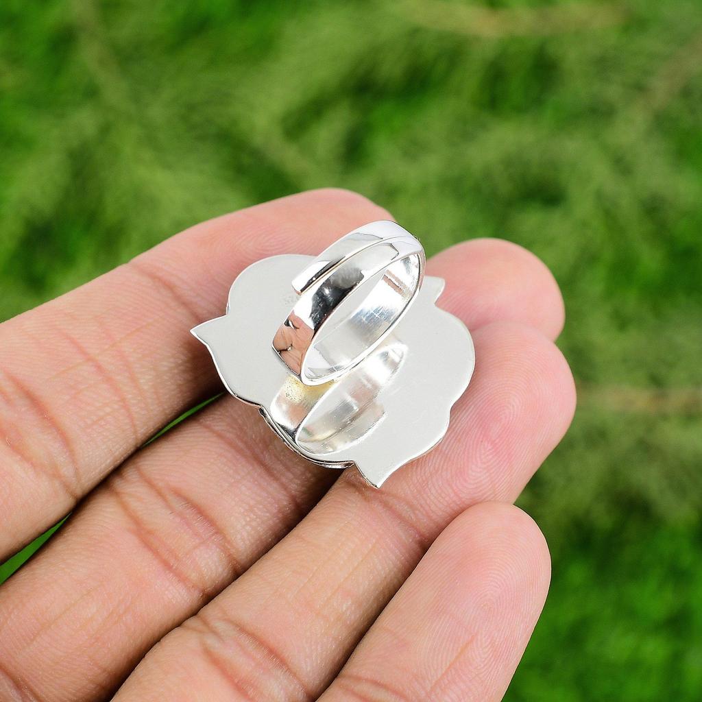 Gift For Women Statement Flower Adjustable Ring 925 Silver Natural TigerS Eye