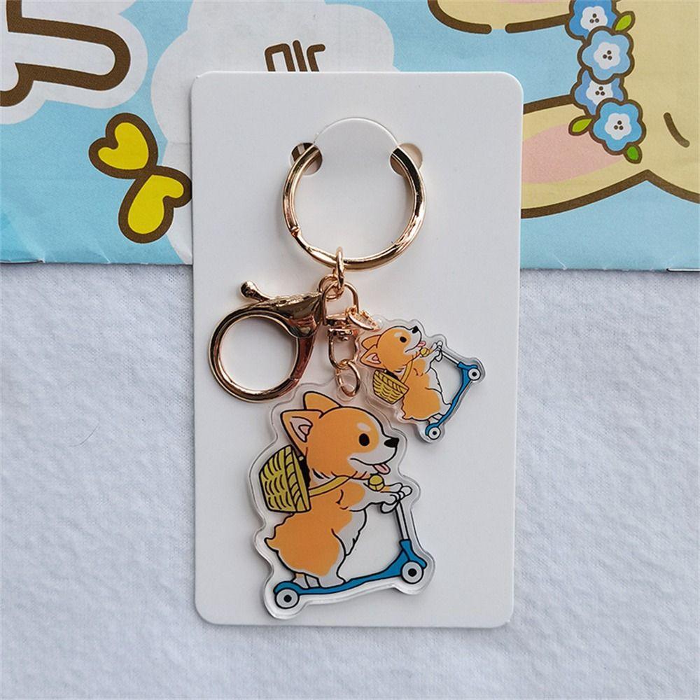 Transparent Corgi Key Chain Double-Sided Dog Pendants Backpack Decor Dog Key Ring Handbag Pendant