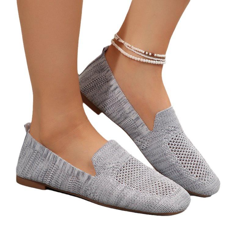 Большие размеры Lazy One-Pedal Casual Shoes Square Head Flat Bottom Hollow Fly-Woven Single Shoes