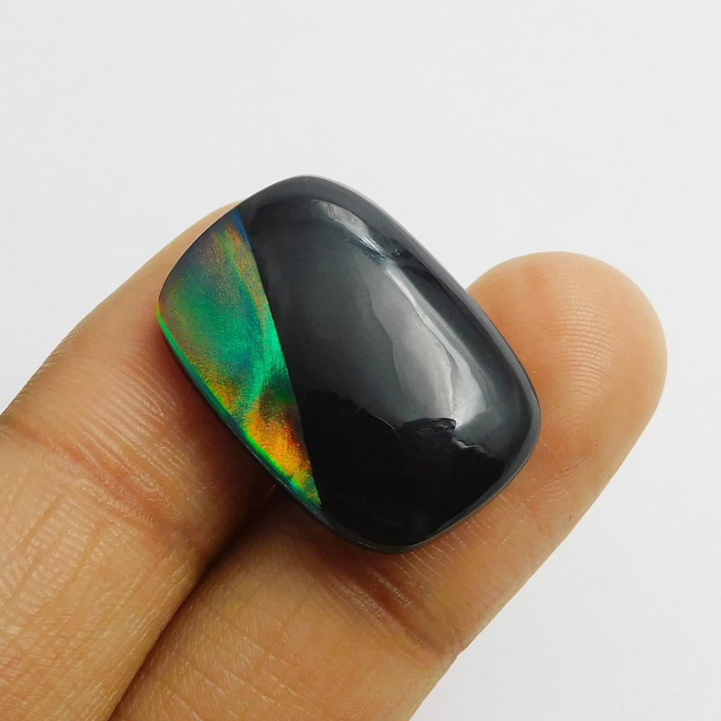 Lab-Created Opal Loose Gemstone 16.55 ct Multi-Color Doublet Cushion for Jewelry Making and Crafts