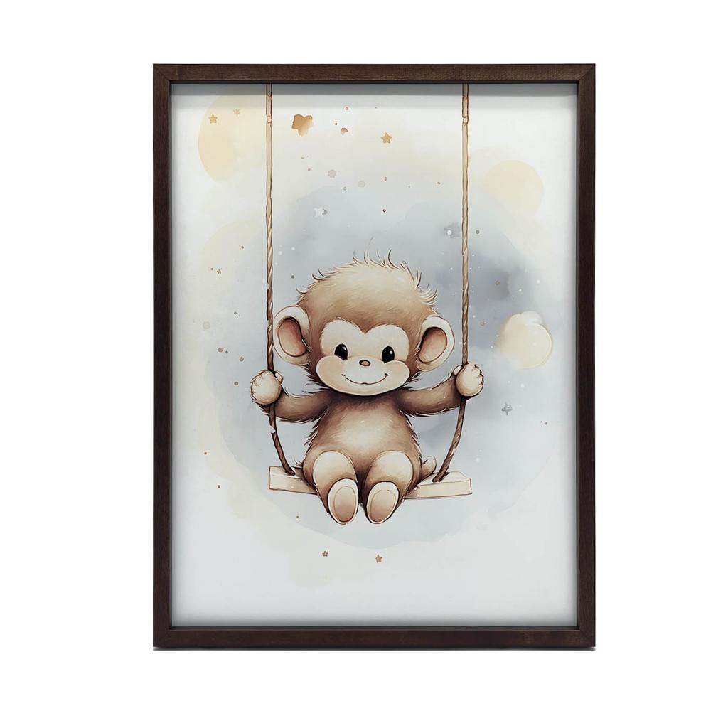 Małpka Na Huśtawce Małpka Na Huśtawce, 70X100 Cm, Rama Drewniana Ciemny Brąz, Papier Matowy 230 Gsm