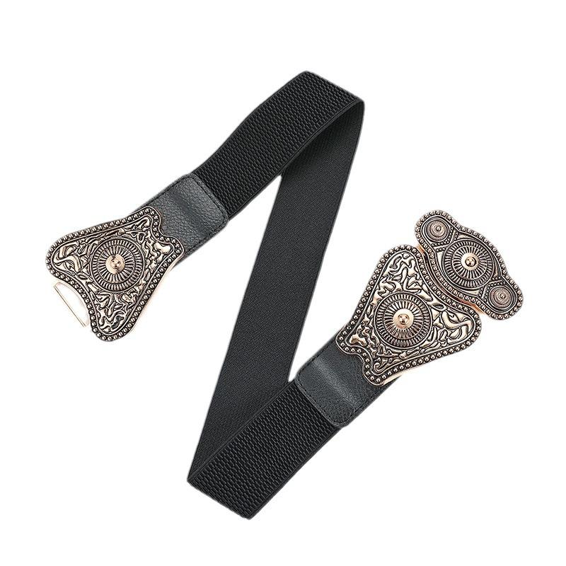 Двор Литературный и Художественный Ретро Гравированная Пряжка Пряжка Женский Эластичный Эластичный Плетеный Широкий Пояс Пояс Женский