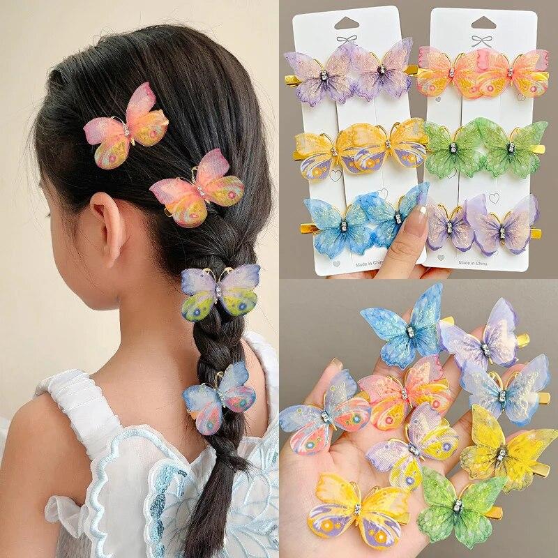 Children's Cute Butterfly Hairpins Sweet Colorful Hair Clips Headwear Korean Rhinestone Barrettes for Baby Girl Hair Accessories