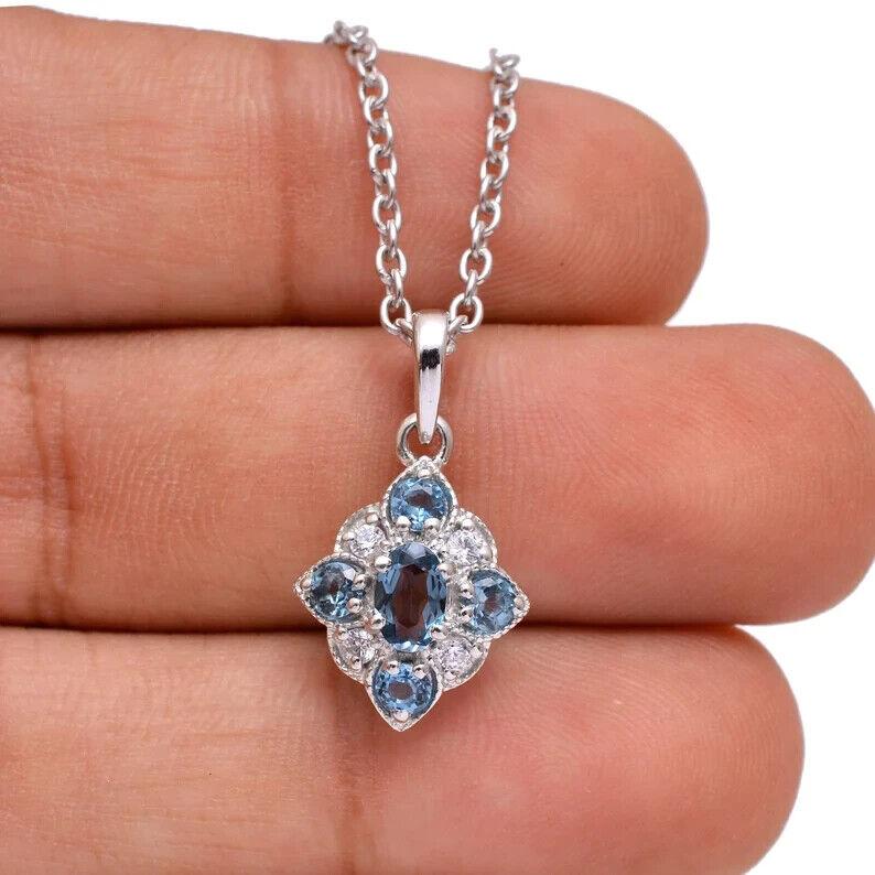 Кулон с натуральным лондонским синим топазом ~ Кулон из стерлингового серебра 925 пробы с синим топазом