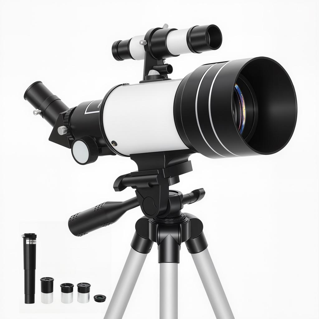 Telescope 70 Mm Objective 5 X 24 Finder Scope Adjustable Tripod Silver