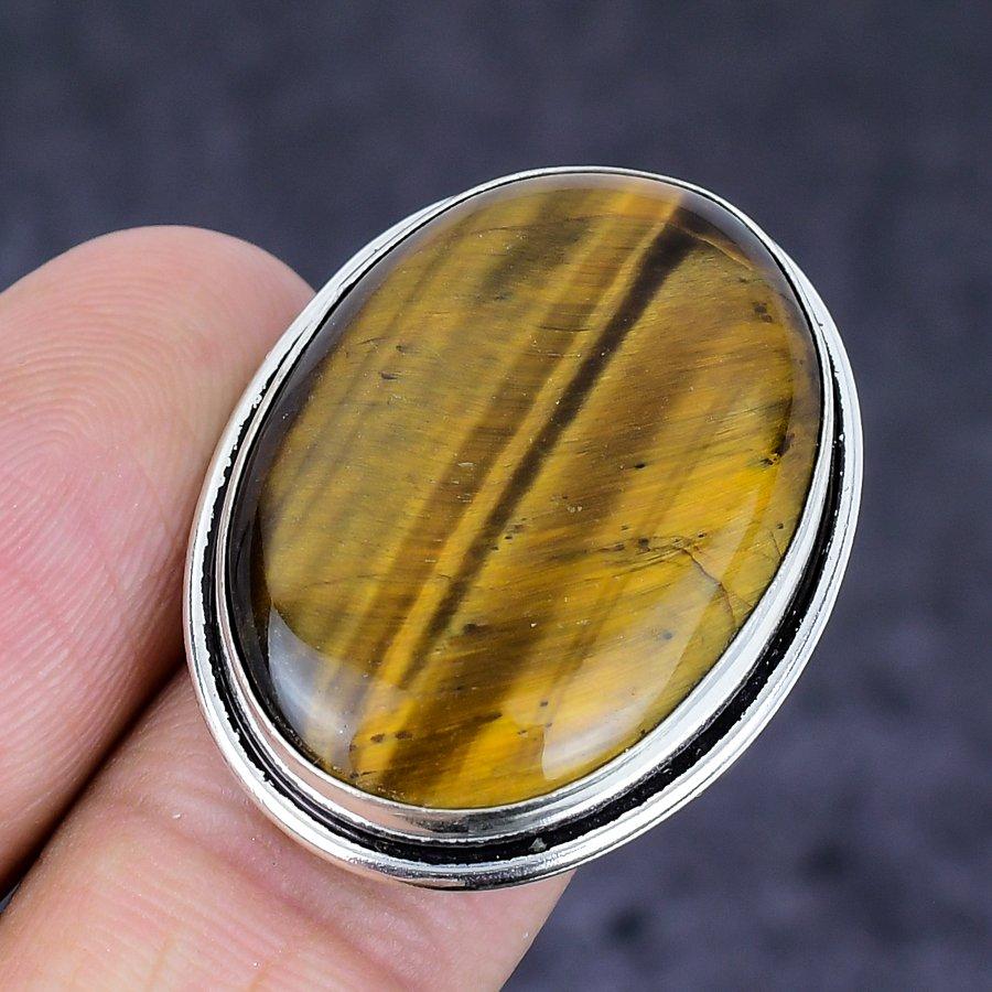 Натуральный камень Тигровый глаз Ювелирное изделие из стерлингового серебра 925 пробы Кольцо Размер 8.5 Z0H60