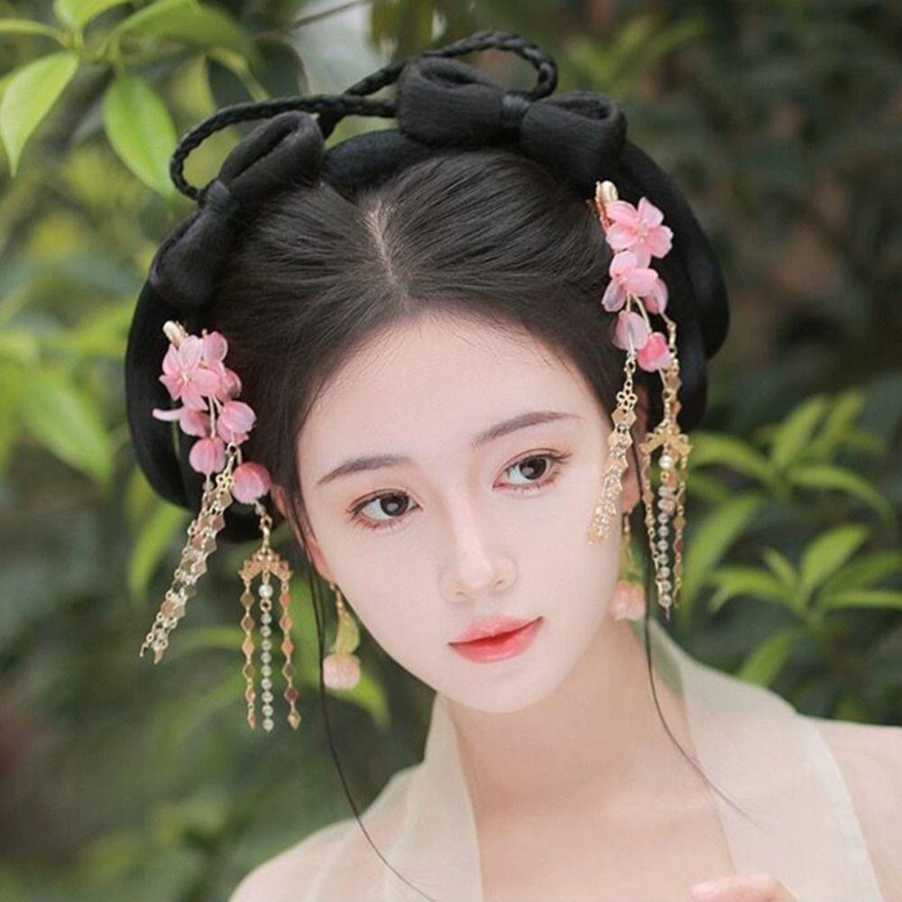 Ancient Floral Hair Stick Tassel Hanfu Headwear Elegant Tang Dynasty Hairpin Jewelry