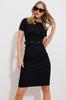 Women's Dress New Season Fashion Black Crew Neck Belted Short Sleeve Camisole Dress