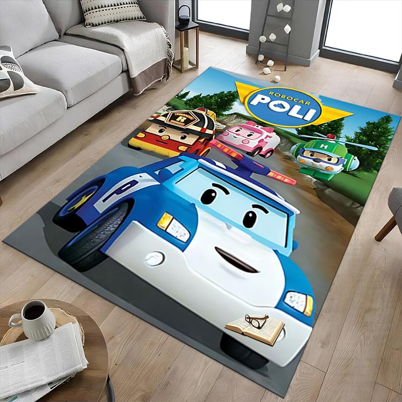 1pc Robocar Poli Adventure Carpet for Playroom Bedroom Living Room Sofa Home Decor,kids Game Area Rug Non-slip Floor Mat Y730154