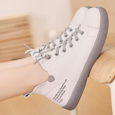 2024 Осень/Зима Женские Модные Белые Кроссовки Средней высоты, Натуральная Кожа Эластичный Ремешок Плоская Подошва Повседневная Обувь, Модные Спортивные Слипоны