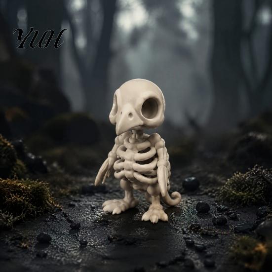 Realistic Vulture Skeleton Model 3D Printed Gothic Figurine,Spooky Bird Skull Statue, Mini Bone Art Micro Landscape Ornament for Halloween Yard Garden