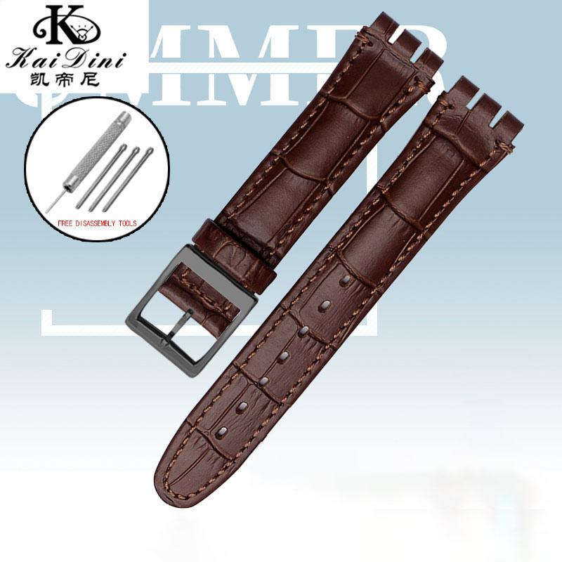17 мм 19 мм Кожаный Ремешок для Часов SWATCH Натуральная Кожаная Браслет Мужчины Женщины Водонепроницаемый Спортивный Запасной Ремешок