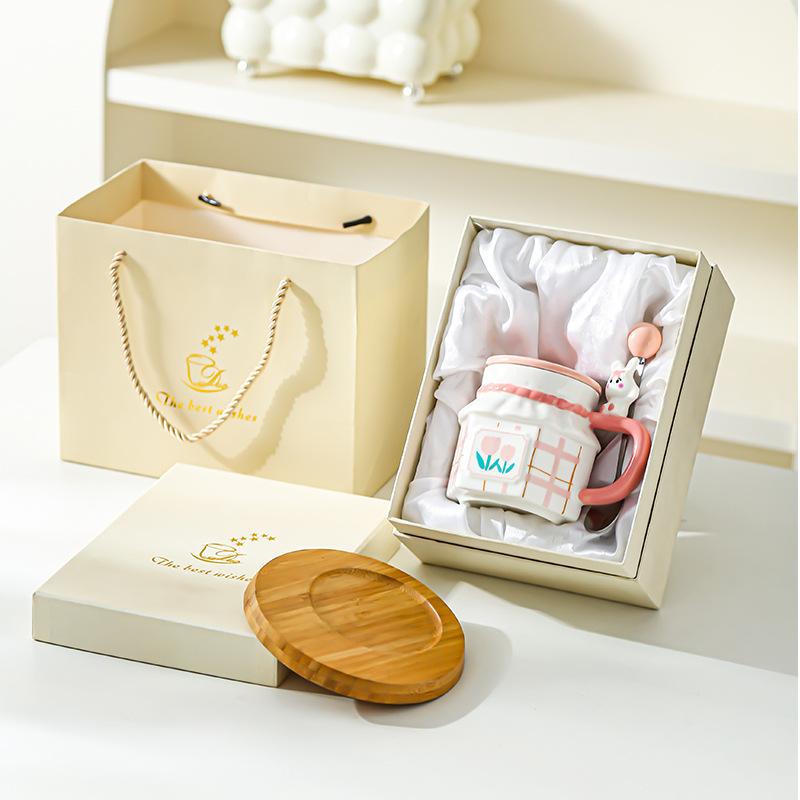 Кружка для пары 'Тюльпан и Кролик', креативная, с высокой ценностью, керамическая, для дома и офиса, кофейная чашка с крышкой