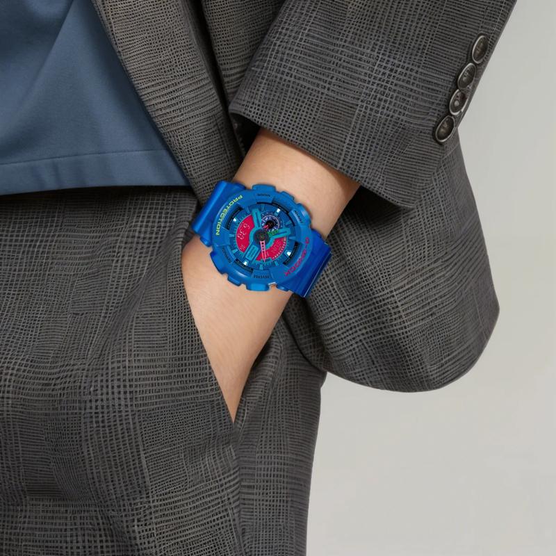 Casio Серия с двойным ЖК/стрелочным дисплеем, модная контрастная расцветка, уличная классика со стрелками, кварцевый механизм, полимерный ремешок, японский и GA-110HC-2A