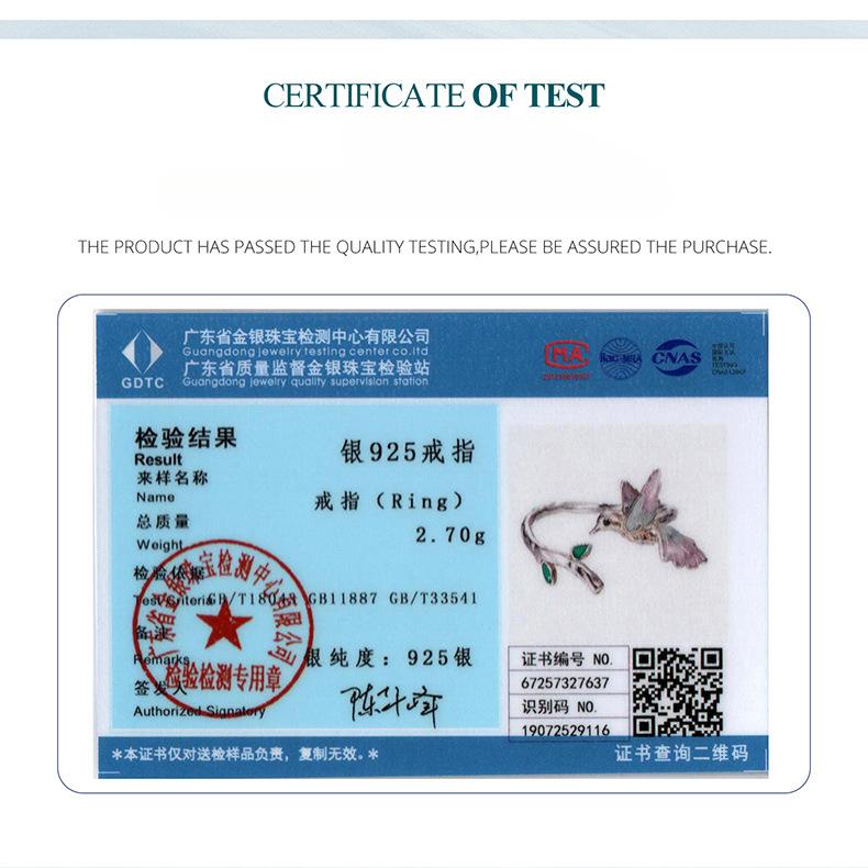 Smart Kingfisher Open Ring Exquisite Cute Pink S925 Sterling Silver Bird Ring Jewelry