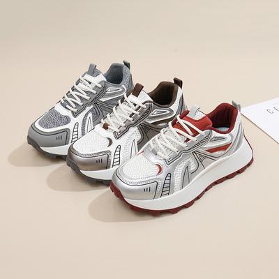 Повседневные женские кроссовки Dad на толстой платформе, кроссовки для бега со шнуровкой, дышащие, нескользящие, сетчатые, теннисные кроссовки для ходьбы, удобные женские спортивные кроссовки