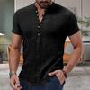 Мужская рубашка с v-образным вырезом и пуговицами, полупланка с коротким рукавом, летняя повседневная однотонная тонкая рубашка с тонкими швами, повседневная одежда