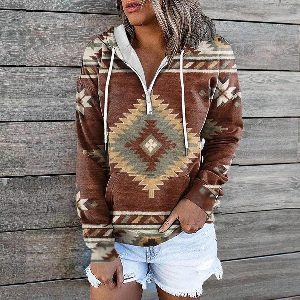 Hot Selling Women's Clothing Autumn And Winter New Ethnic Tribal Hooded Sweater Coat Women Outwear Top