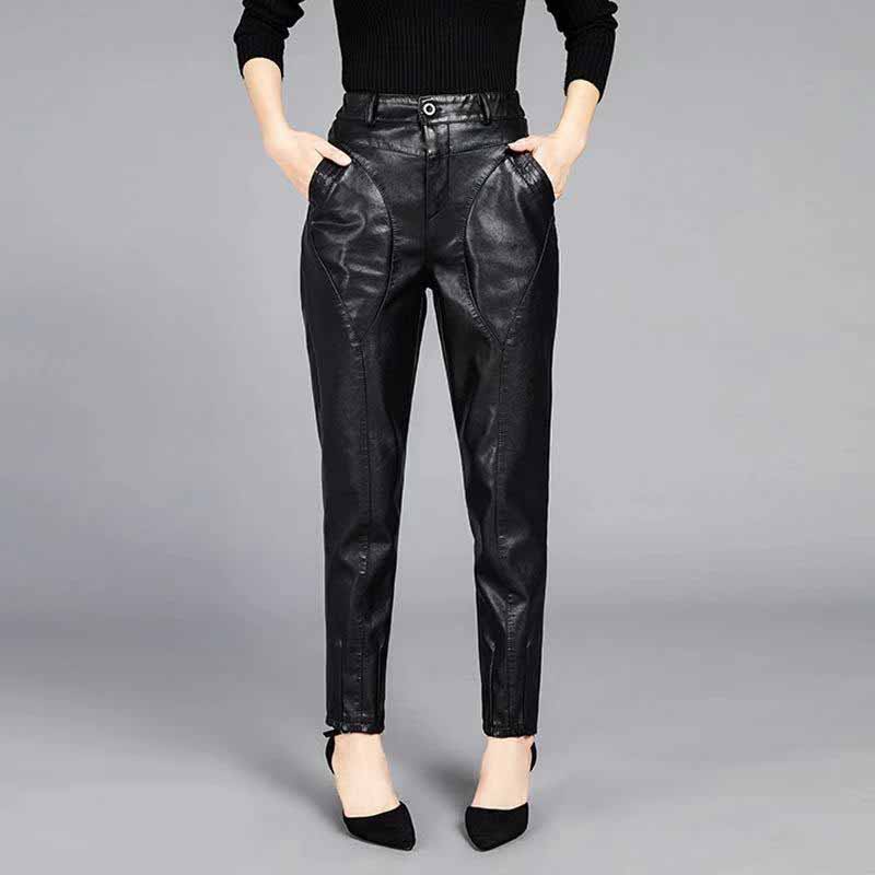 Брюки из искусственной кожи, женские бархатные утепленные свободные широкие брюки, брюки с высокой талией, брюки