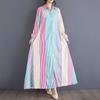 Длинный рукав Плюс размер винтажная полоса новинка в платьях для женщин повседневное свободное платье-рубашка весна осень