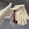 Корейский стиль Ins, милые коралловые бархатные пушистые дышащие перчатки без пальцев, зимние однотонные универсальные плюшевые утолщенные морозостойкие перчатки