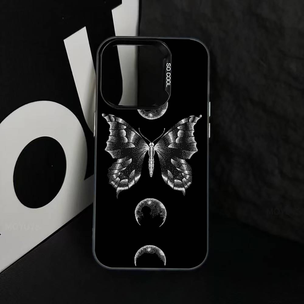 Dark Butterfly Series Phone Case For iPhone 17,16,15,14,13,12,11 Plus,Pro Max,XS,Colorful Silver Black Cover