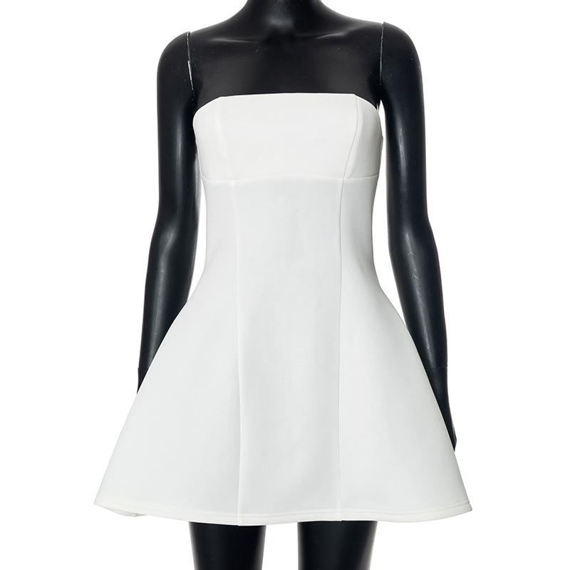 Summer Solid Off Shoulder Sleeveless Dress For Women High Waist Slim Patchwork Tube Top Dresses Ladies Vacation Party Elegant Evening Dresses Femme