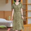 Summer Dress Women Plus Size Short Sleeve Vintage Long Dress Casual Middle-aged Women's Clothing