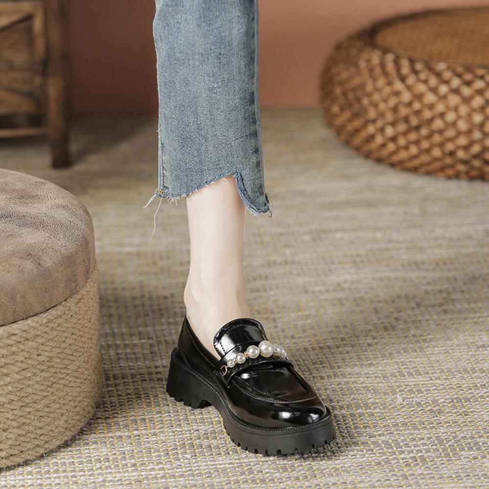 Весенняя обувь, женские повседневные лоферы в британском стиле на толстой подошве в студенческом стиле, модная обувь из натуральной кожи для девочек