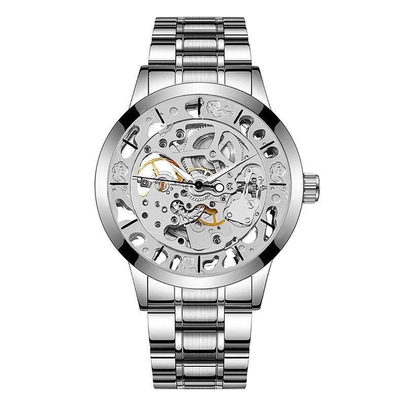 GUCAMEL повседневные модные мужские часы с кожаным ремешком и полыми механическими часами