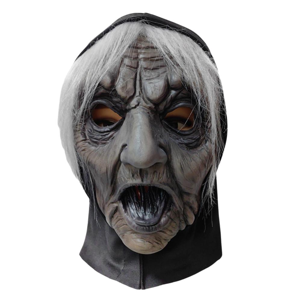 Creative Black Tongue Halloween Ghost Witch Mask Latex Dress Up White-haired Witch Mask 3D Realistic Party Cosplay Props Unisex