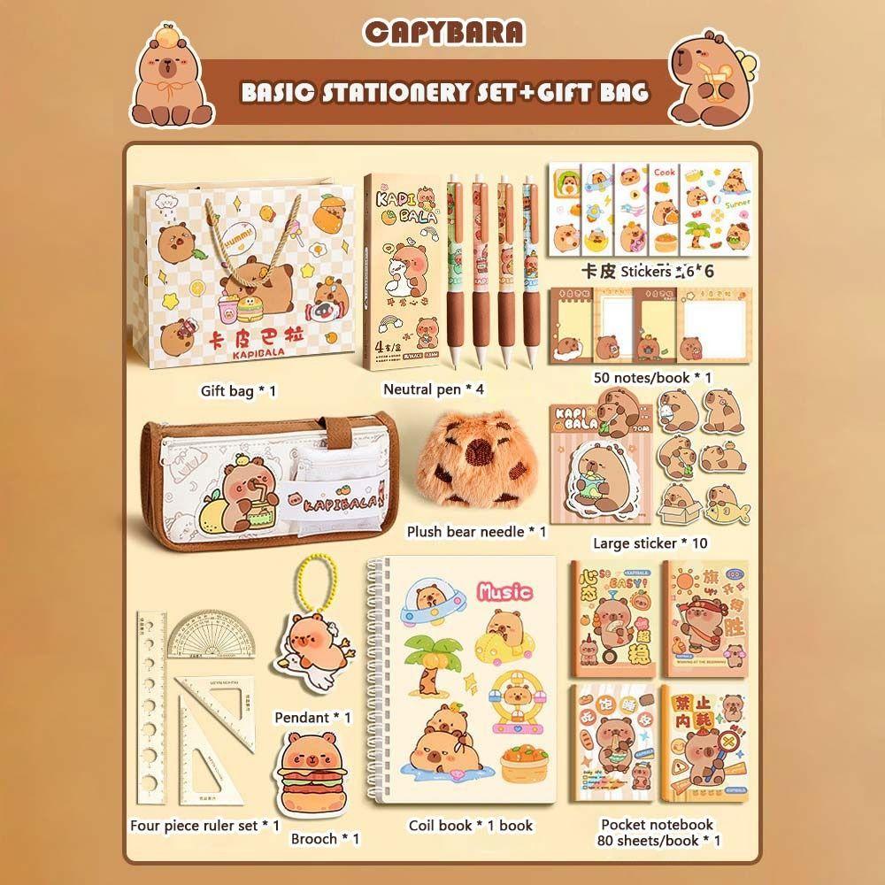 Kawaii Back-to-School Supplies Cute Gift Bag for Students Trendy Capybara Stationery Set