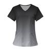 Women's Fashion Printed Short Sleeve V Neck Pattern Tops Pocket Working T-shirts