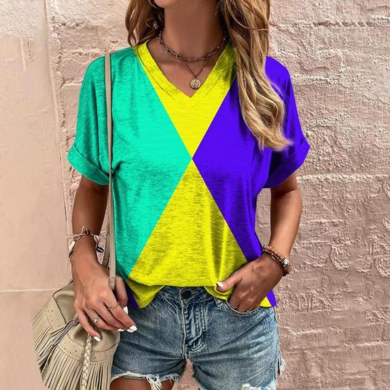 New In T Shirt For Women Summer Casual Short Sleeve V-Neck Tee Fashion Streetwear Female Oversized Clothing Women's T-Shirts