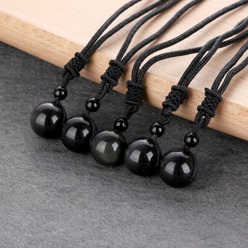 Fashion Lucky Blessing Amulet Obsidian Pendant Round Ball Necklace