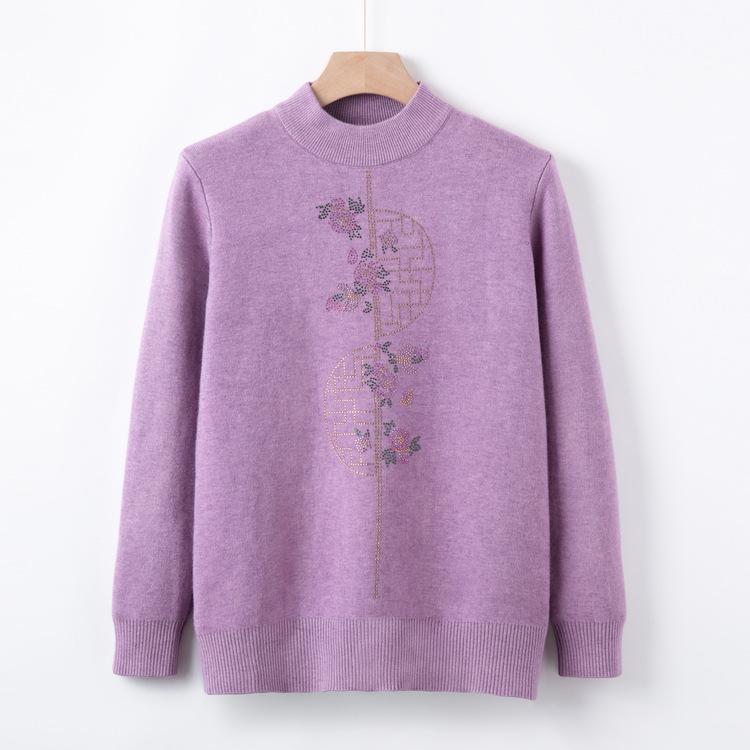 Одежда для среднего и пожилого возраста Осень и Зима Футболка с круглым вырезом для ношения под низ Бабушкин пуловер-свитер Одежда для пожилого мужчины Мамин осенний свитер Топ