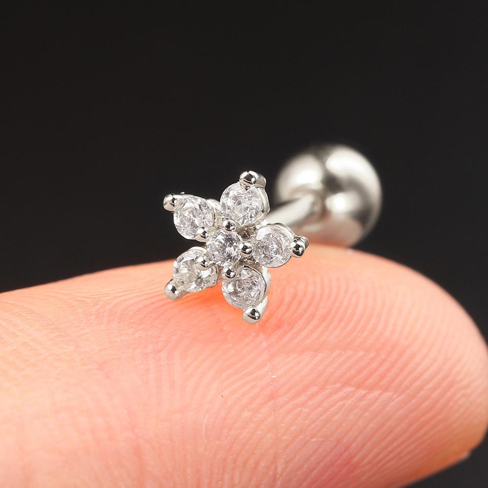 New Designed Helix Piercing Flower Star Moon Earrings Trend Sliver Gold Color Zircon Tragus Bone Stud Ear Ring Body Chic Jewelry