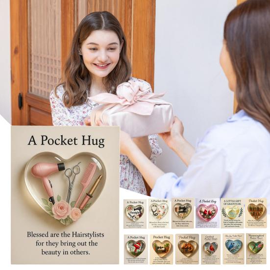 Pocket Hug Token for Hairstylists Heart Shaped Acrylic Keepsake with Mini Hair Tools Stylist Appreciation Gifts