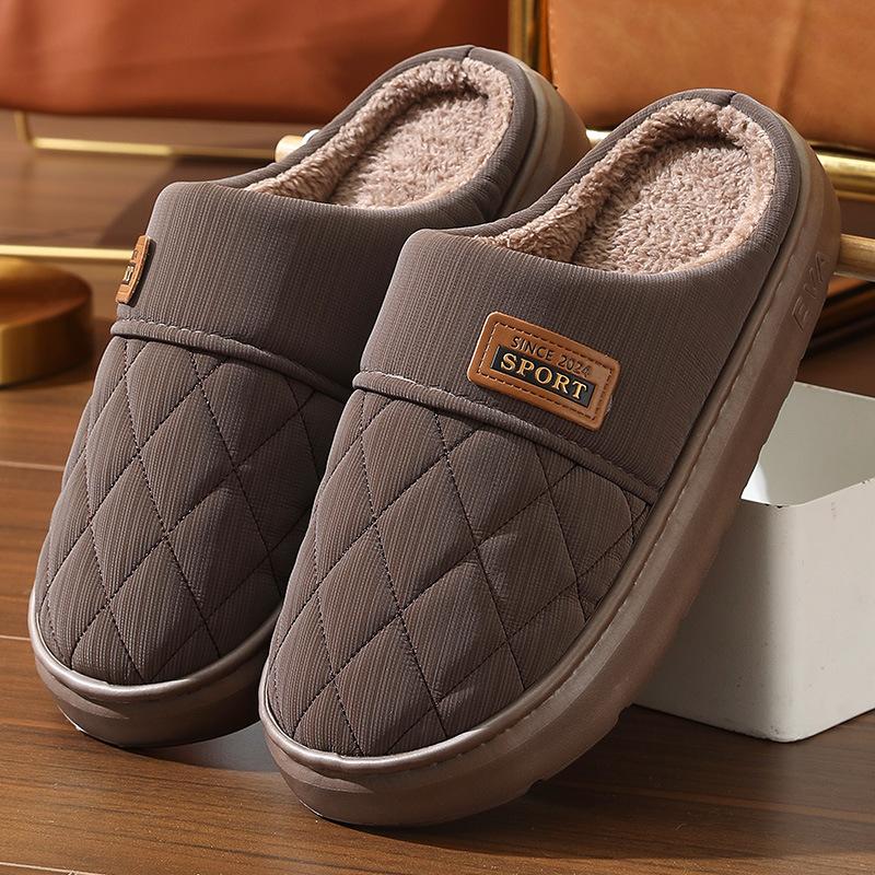 Men Winter Plus Velvet Cotton Slippers Casual Warm Thick Soled Large Size Anti Slip Indoor Shoes 38-47
