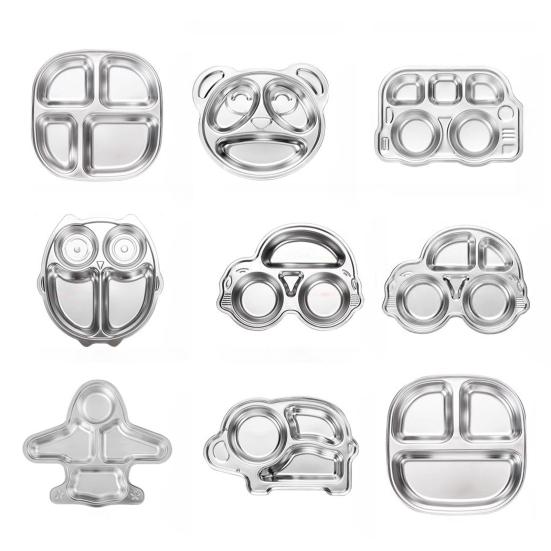 Обеденная тарелка из нержавеющей стали для детей, мультяшный дизайн, разделенный поднос, пищевой безопасный, прочный детский отсек, сервировочные блюда для закусок