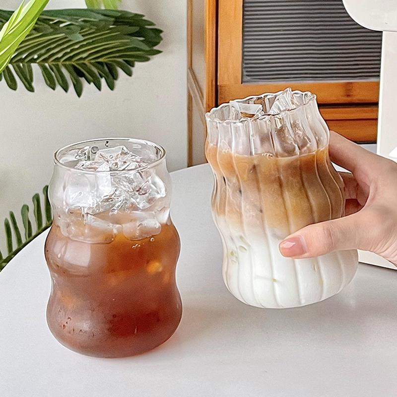 Cold Coffee Cups Iced Coffee Cups Glass Water Cup Coffee Mug Glass Drinkware Water Bottle Aesthetic Glass Cup Desk Accessorie