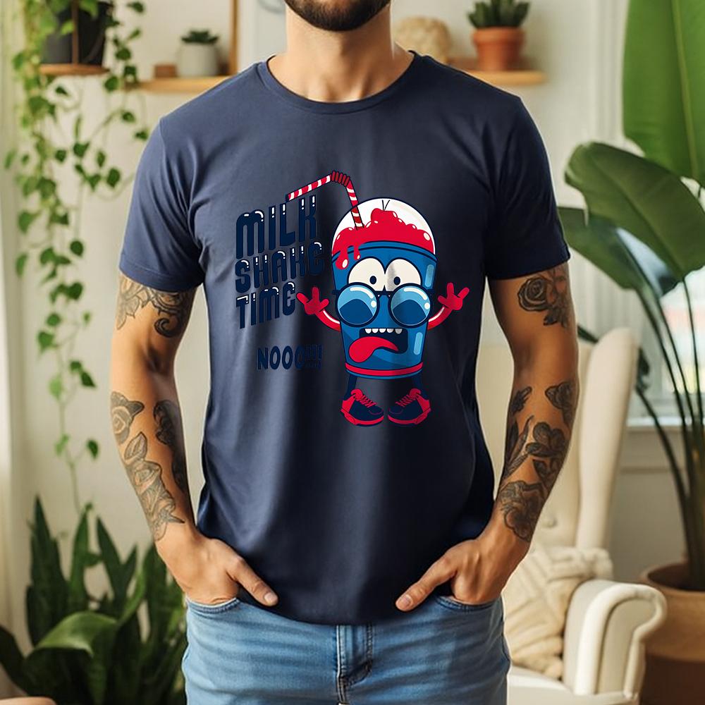 New Summer Unisexs 100 Cotton TShirt Retro Cartoon Milkshake Casual Breathable Short Sleeve Daily Wear