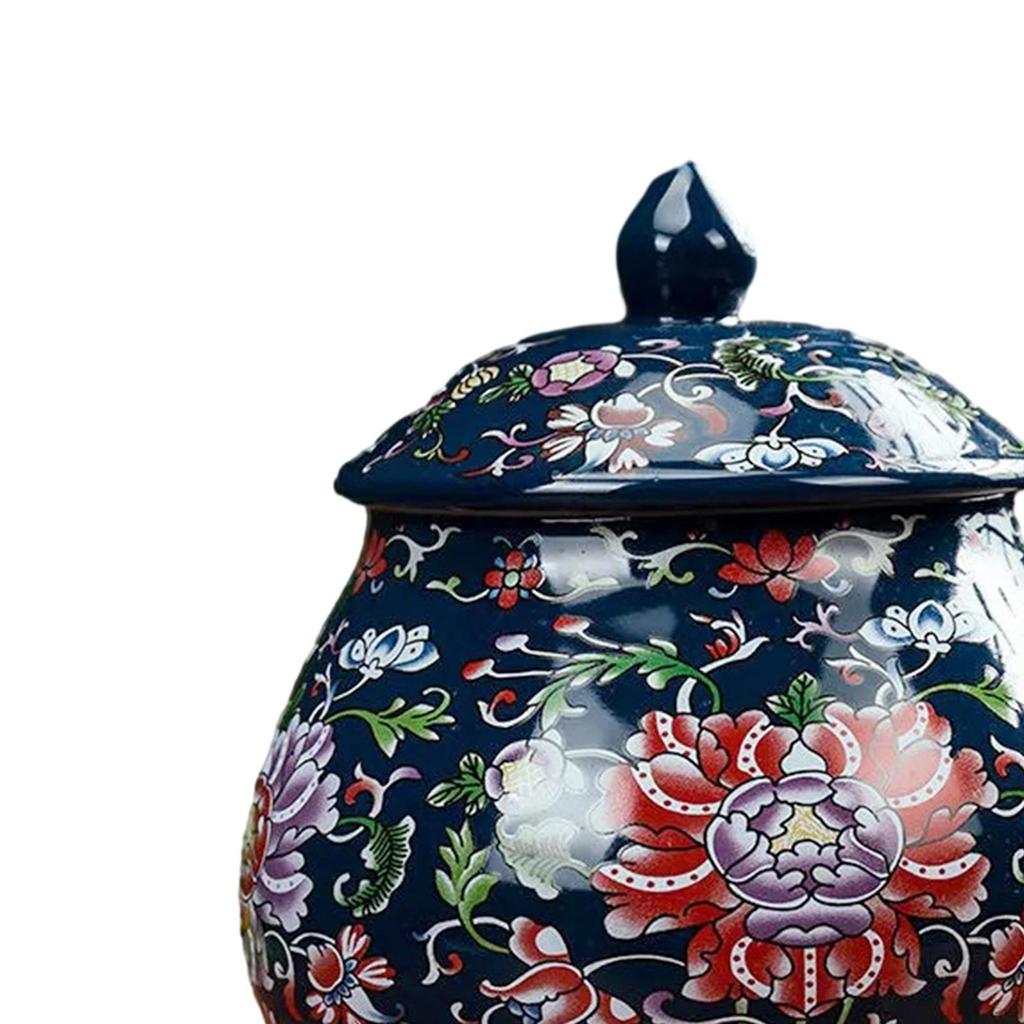 Ceramic Ginger Jar with Lid, Chinese Temple Jar, Decorative Vase for Home Decor, Storage