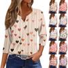 Women's T Shirt Tee Valentine's Day Print Button 3/4 Sleeve Daily Weekend Fashion Basic V Neck Regular Top