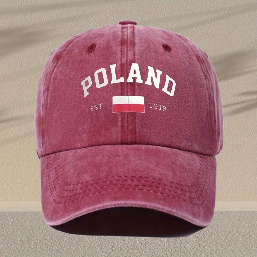 Unisex Vintage Washed Baseball Cap Adjustable Breathable Trucker Hat with Distressed Poland Lettering Lightweight Casual Da