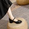 Coarse Heel Mary Jane Single Shoes Women's Spring Waterproof Platform Middle Heel Versatile Silver High Heels Shoes Style